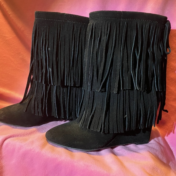 Fringe leather wedge boot - Picture 4 of 5